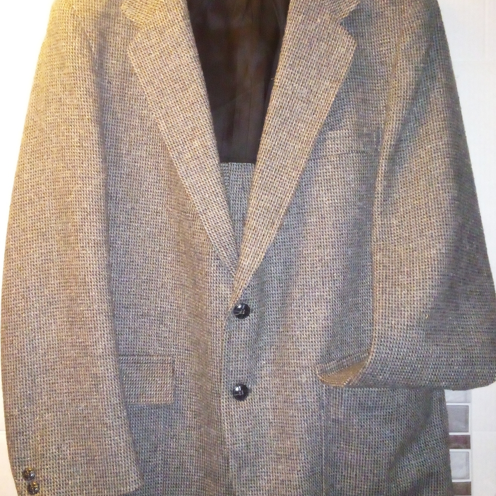 Vintage John Blair wool tweed sport coat mens 42r brown micro plaid blazer